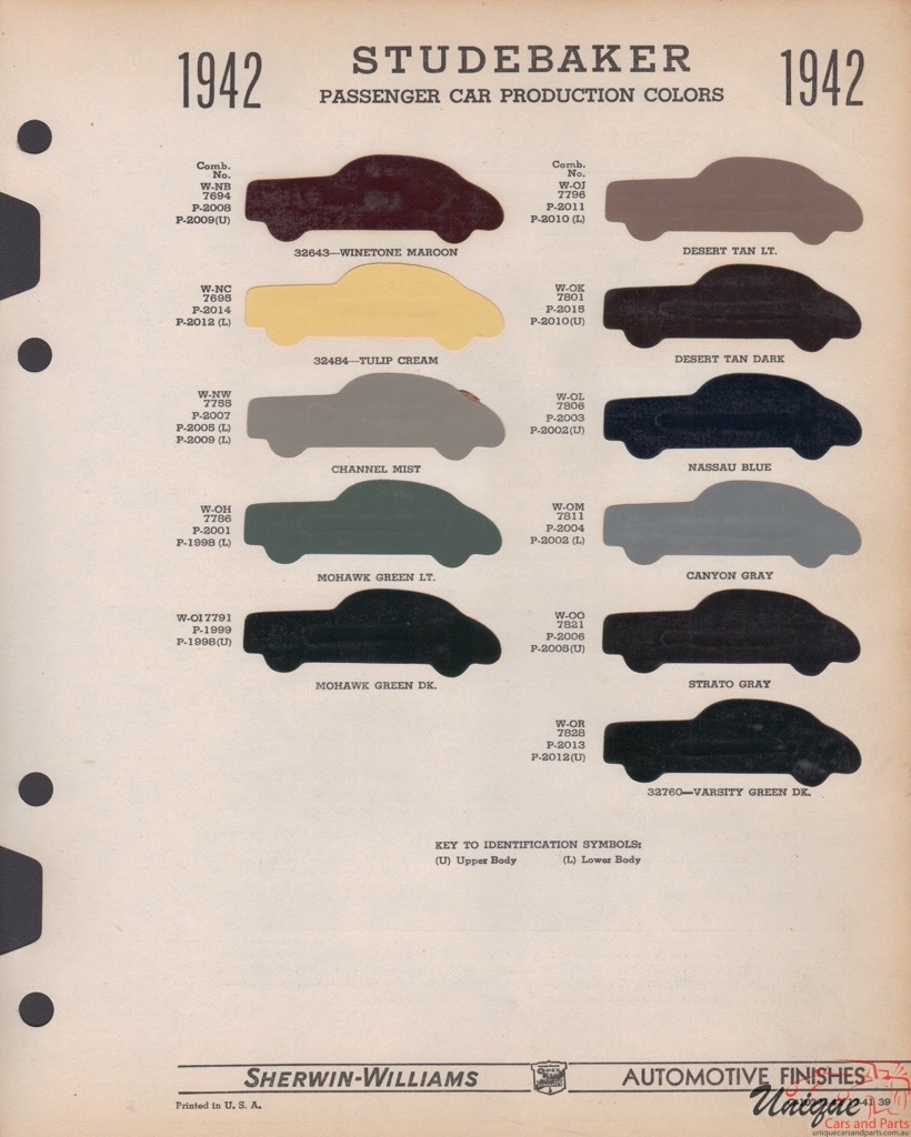 1942 Studebaker Paint Charts Williams 1
